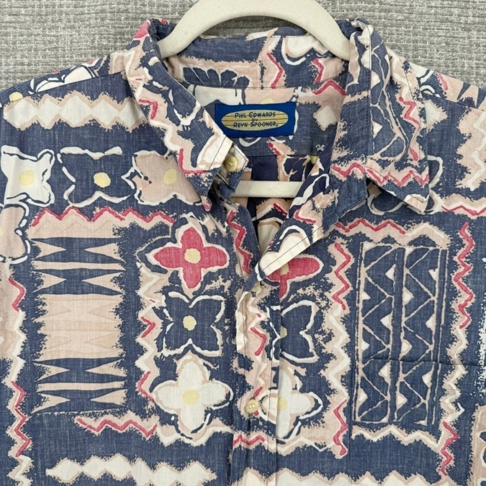 Vtg Reyn Spooner Shirt Sz XL Popover Blue Safari Tribal Geo Loud Bold Cotton